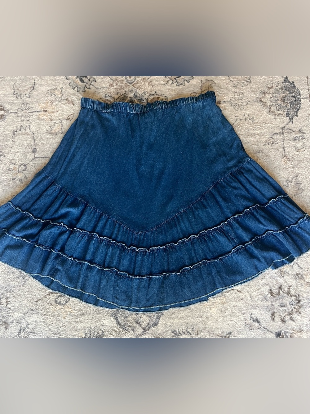 Studio West Washed Blue Tiered A-Line Skirt